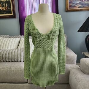 Zara Green Long Sleeve Knit Dress